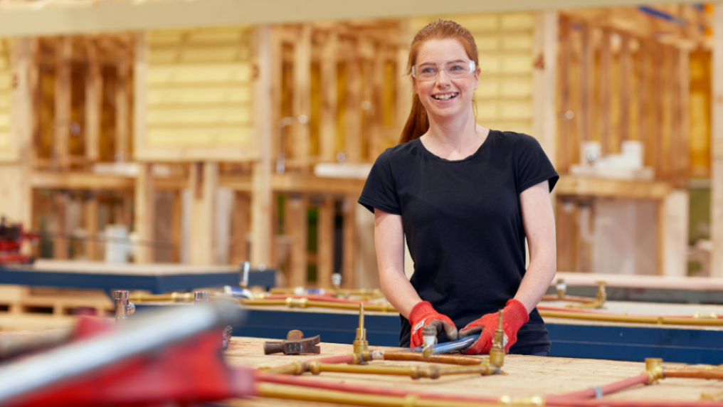 Female carpentry student
