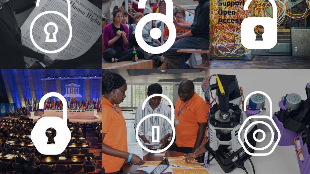 Combined images of communities with open access padlocks