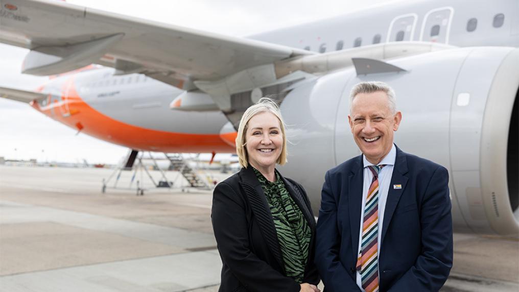 VU Vice Chancellor Adam Shoemaker and Melbourne Airport CEO Lorie Argus
