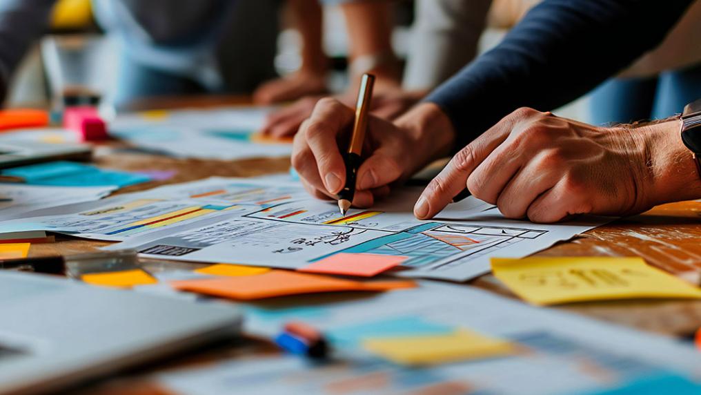 Brainstorming creative ideas on paper.