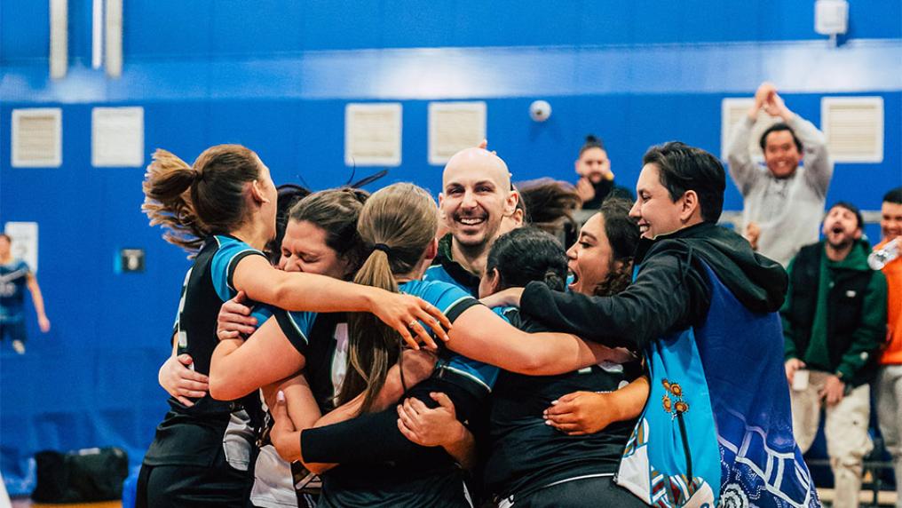 VU Sport basketball representatives after winning a game.