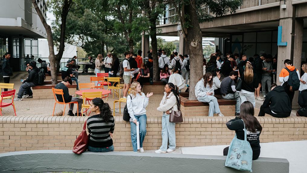 Students hanging around Footscray Park campus during OFest