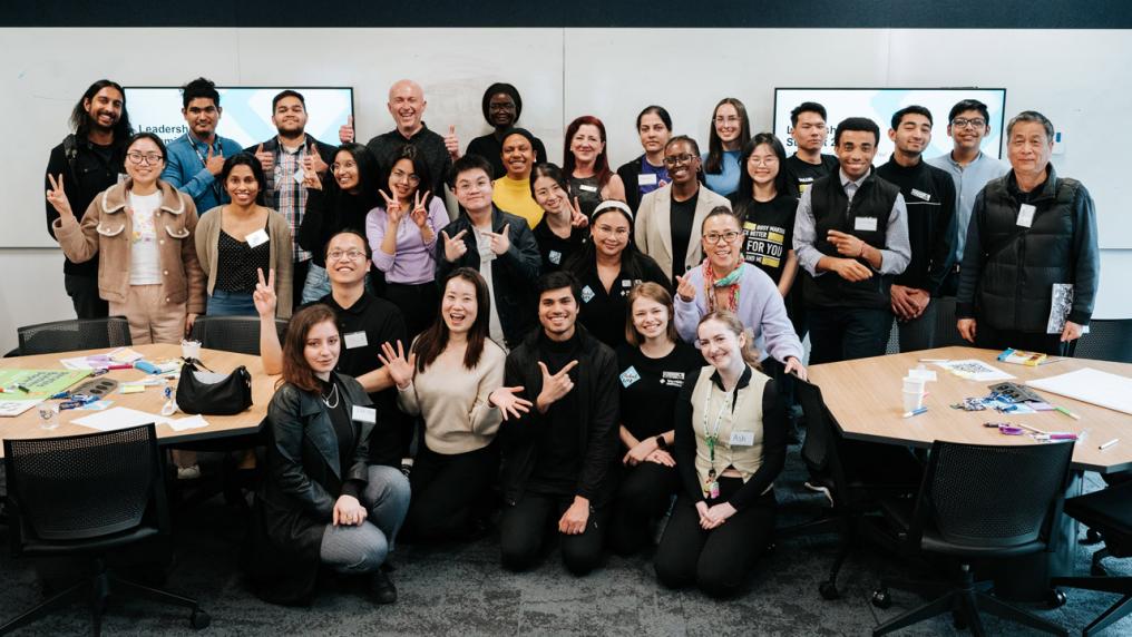 A large group of students posing for a group photo.