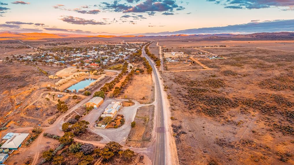 aerial view of small town in the Australian outback