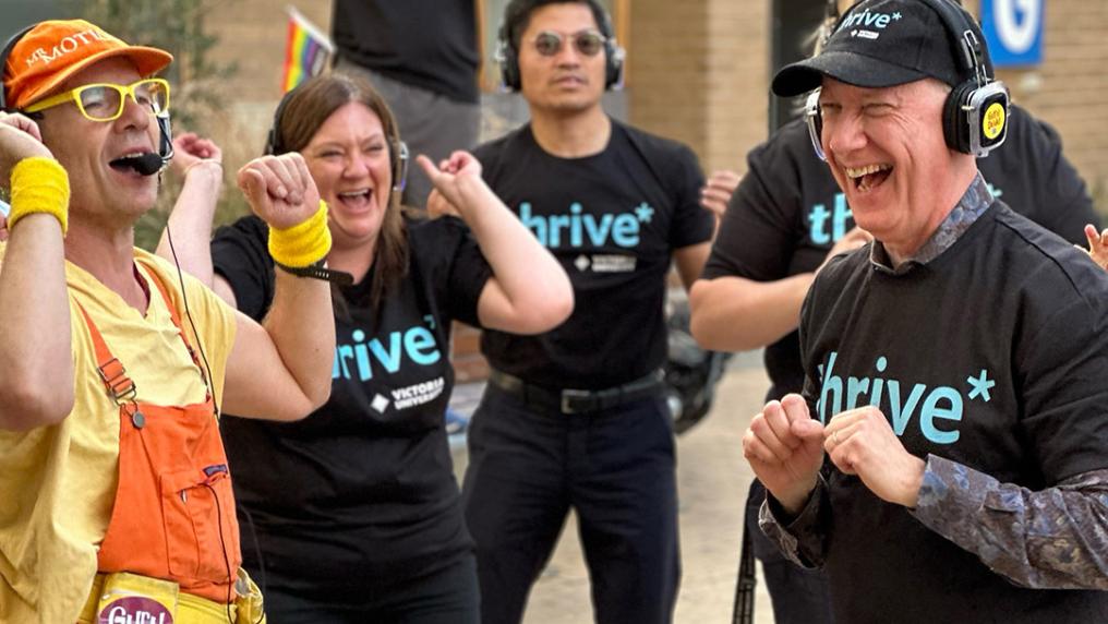 Vice Chancellor Adam Shoemaker at a *thrive Silent Disco event