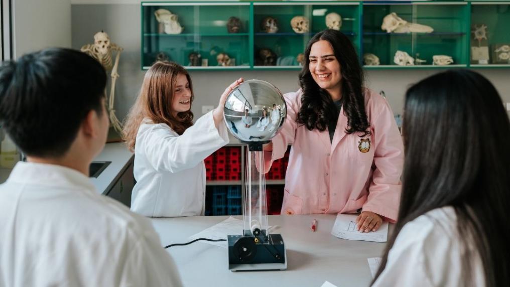 Teacher Devika Chaudary teaching a science class
