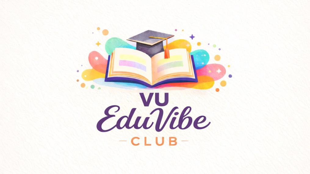 Colourful logo for VU EduVibe Club showing open book and mortarboard.