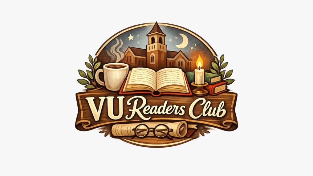 VBU readers club logo showing open book,.