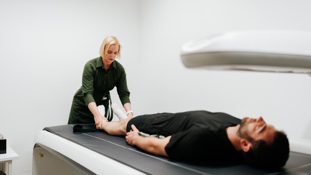 Research participant getting a DEXA scan
