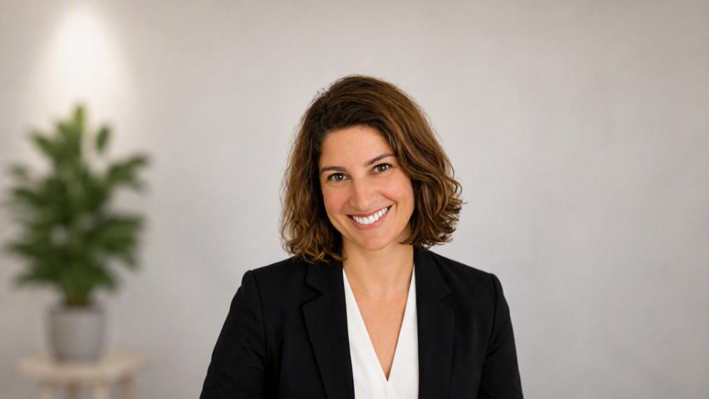 Professional looking woman in black blazer smiles at the camera.