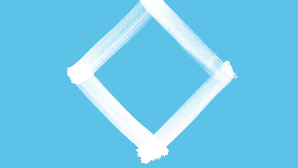 White brushstroke diamond shape on a light blue background