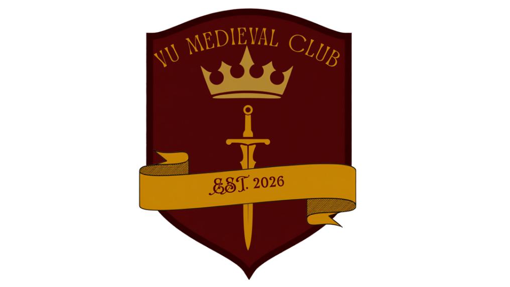 illustration of shield with crown, sword and ribbon with 'Est. 2026'