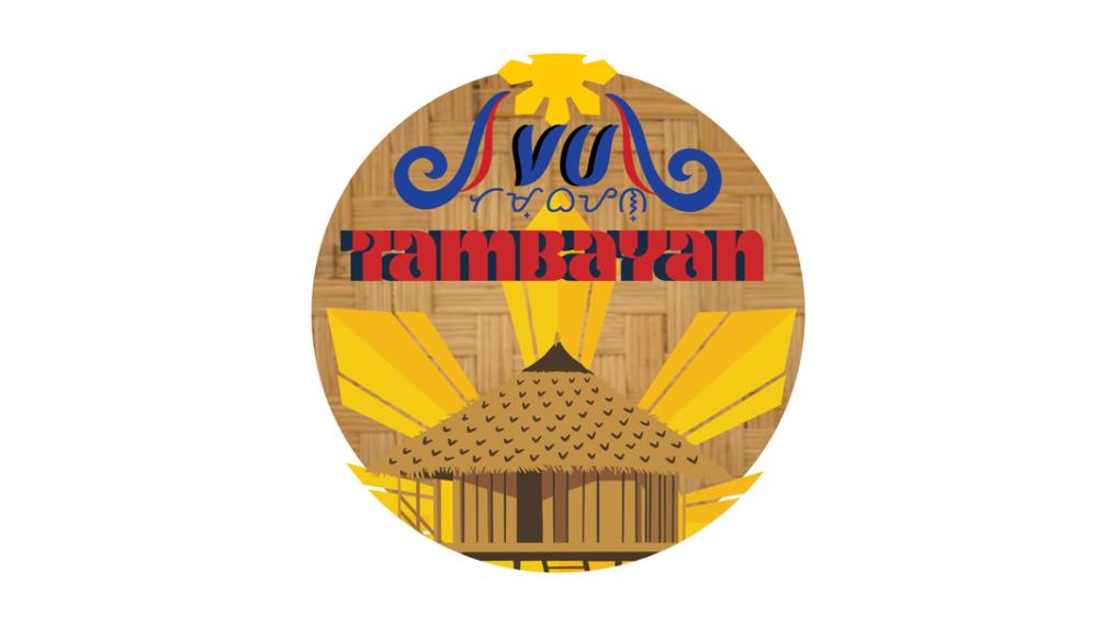Illustration of traditional Filipino stilt house with woven straw background.