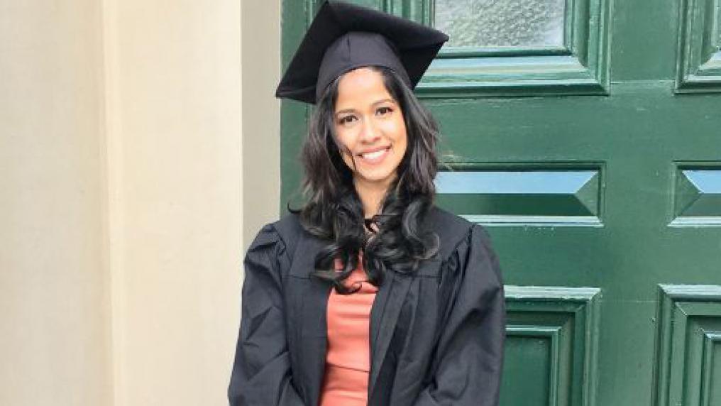 Nayanthi Jayawickrama in a graduation cap and gown