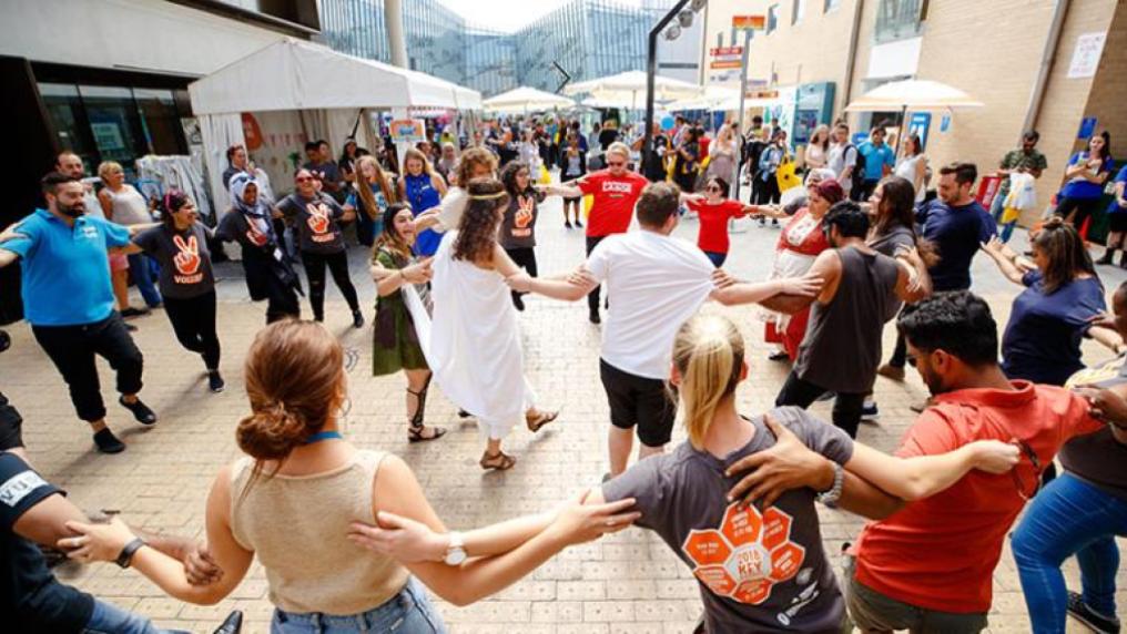 Students dancing the Zorba at Summer O-Fest