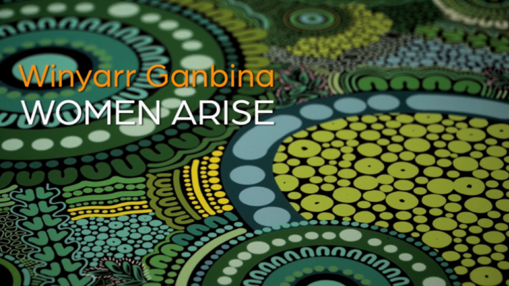 Winyarr Ganbina Women Arise; green indigenous art