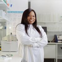 Damilola Omotosho in a lab